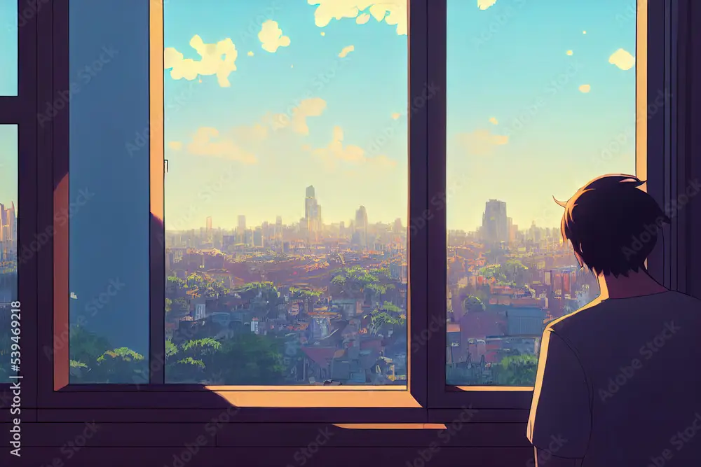 Gambar berbagai karakter anime menonton anime bersama-sama