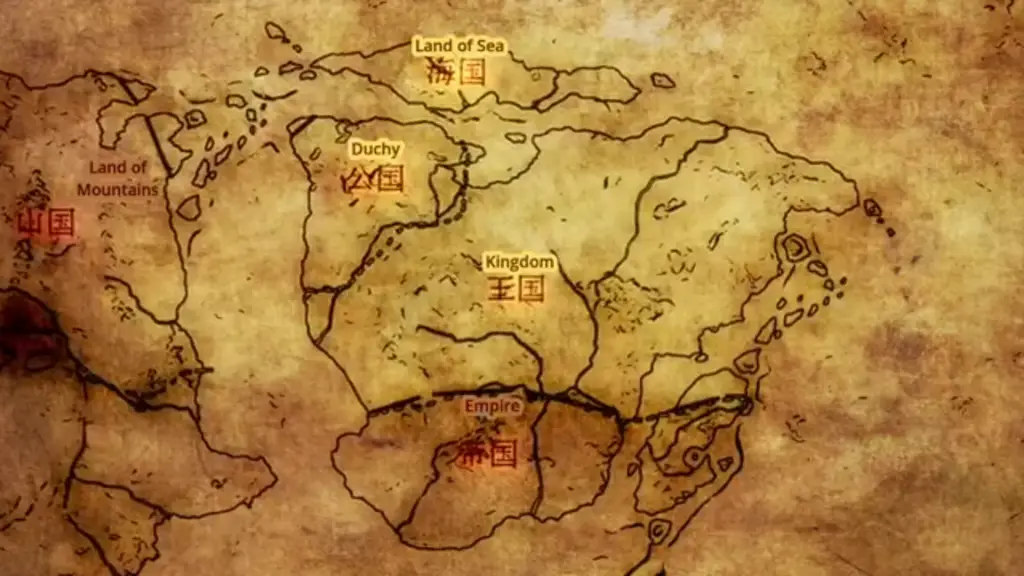 Peta dunia fantasi yang detail dan menarik dari sebuah anime isekai. Peta dunia fantasi dari anime isekai.